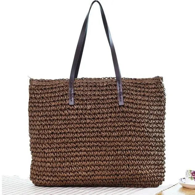 Sac à main pour femme en rotin tressé, sac à bandoulière, grande capacité, sac de plage d'été