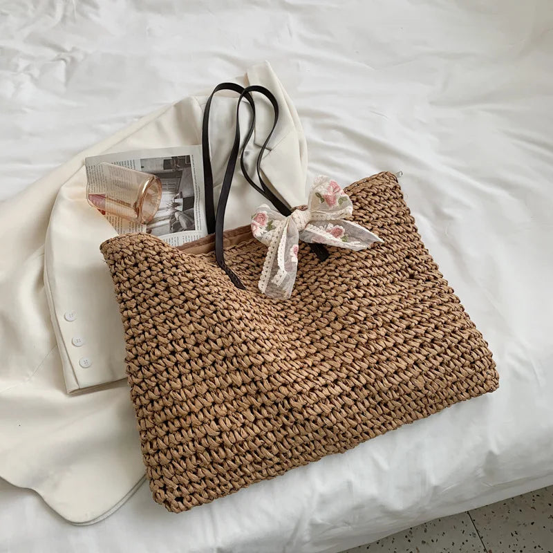 Sac à main pour femme en rotin tressé, sac à bandoulière, grande capacité, sac de plage d'été