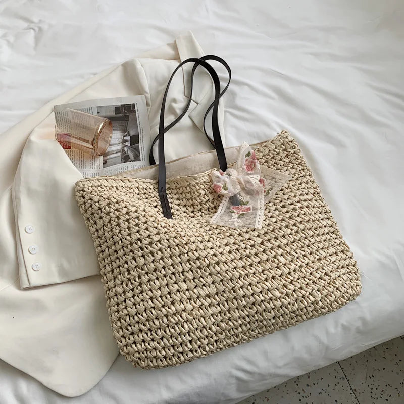 Womens Handbag Rattan Woven Straw Shoulder Bag Large Capacity Summer Beach Bag