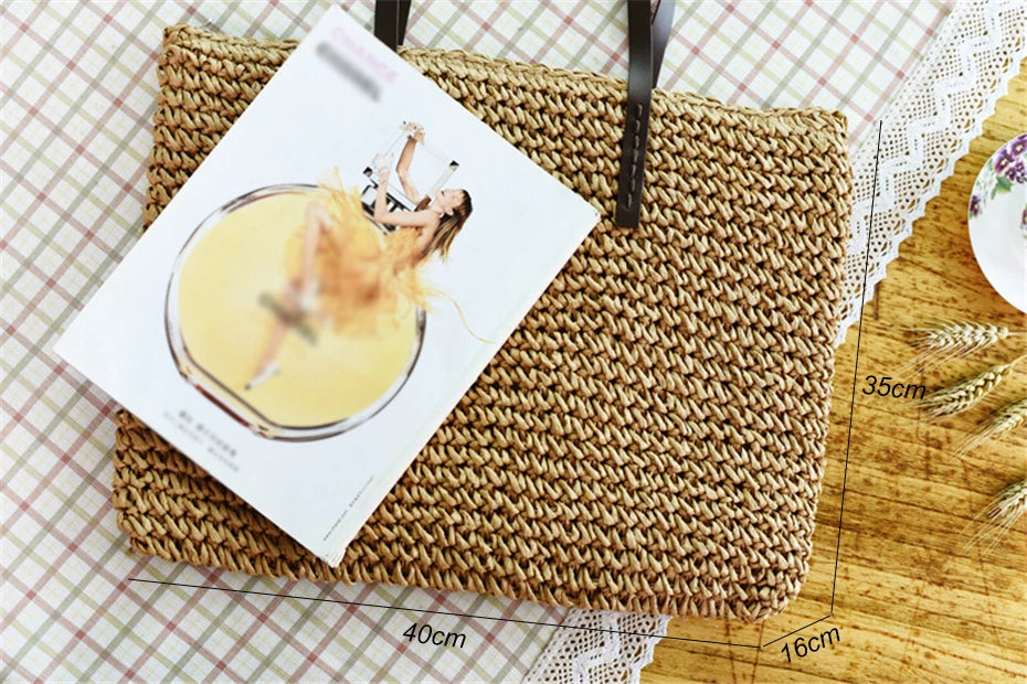 Womens Handbag Rattan Woven Straw Shoulder Bag Large Capacity Summer Beach Bag