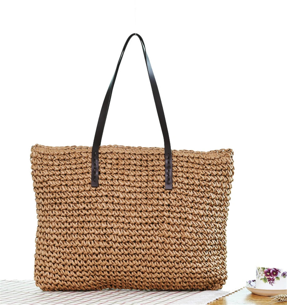 Womens Handbag Rattan Woven Straw Shoulder Bag Large Capacity Summer Beach Bag