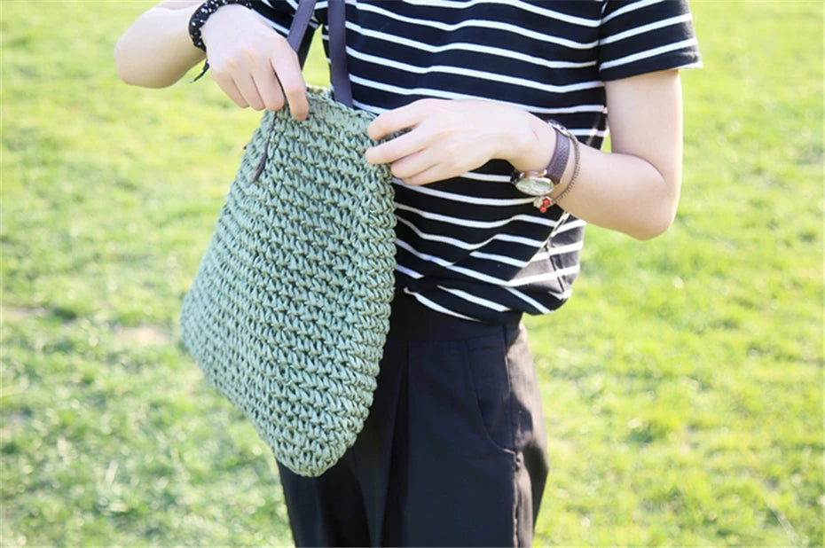 Womens Handbag Rattan Woven Straw Shoulder Bag Large Capacity Summer Beach Bag