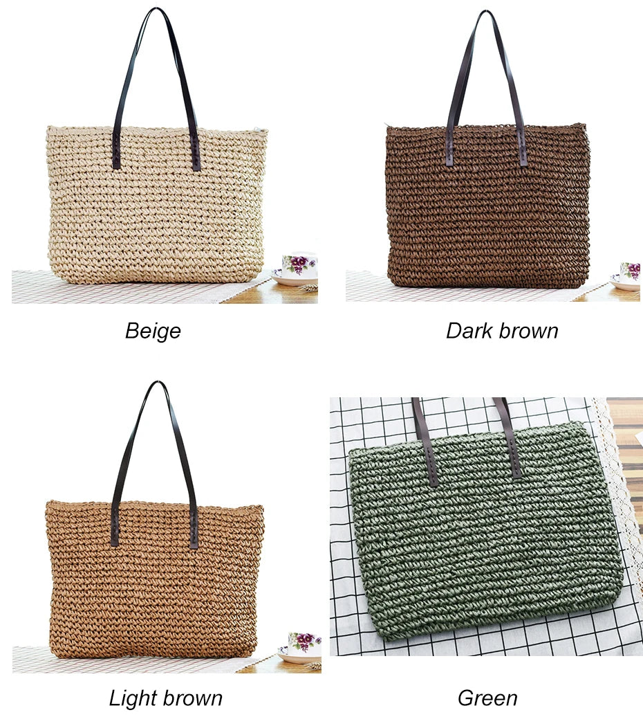 Womens Handbag Rattan Woven Straw Shoulder Bag Large Capacity Summer Beach Bag