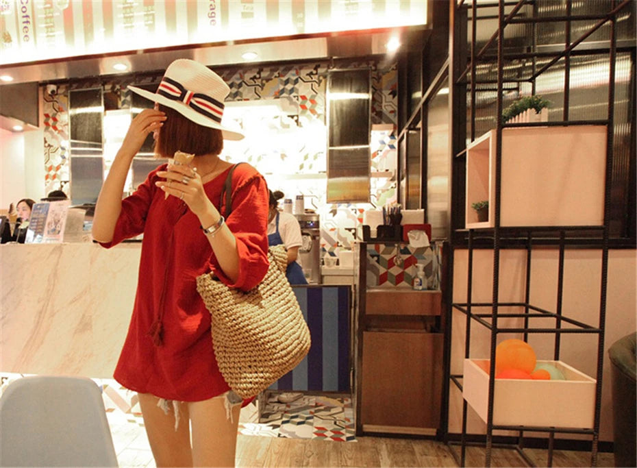 Womens Handbag Rattan Woven Straw Shoulder Bag Large Capacity Summer Beach Bag
