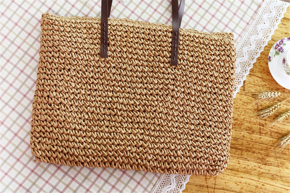 Womens Handbag Rattan Woven Straw Shoulder Bag Large Capacity Summer Beach Bag