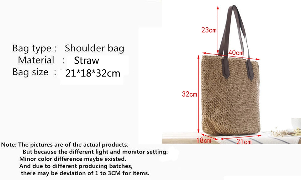 Women Bohemian Straw Shoulder Bag Large Crochet Tote For Beach Summer Woven