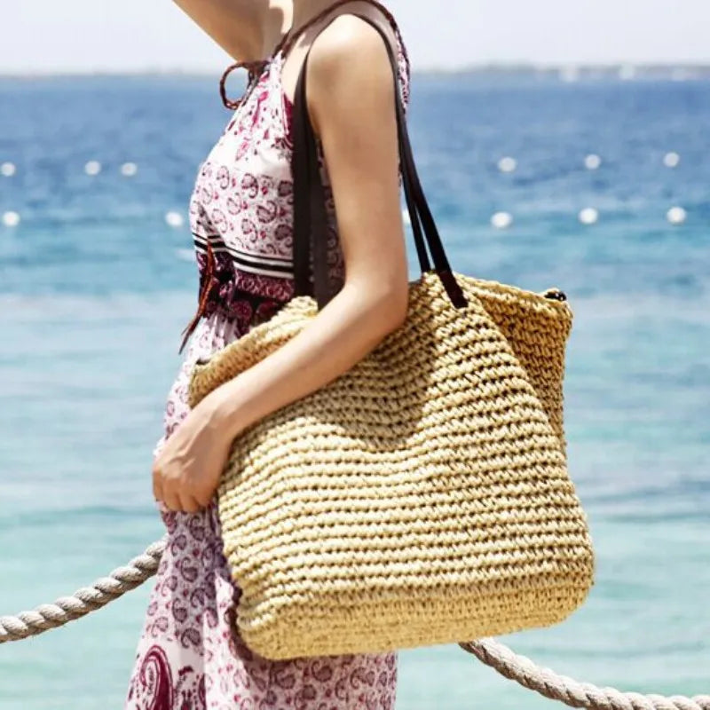 Womens Handbag Rattan Woven Straw Shoulder Bag Large Capacity Summer Beach Bag