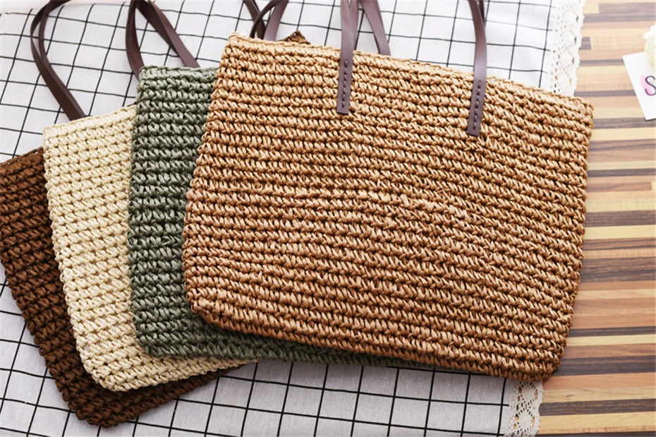 Womens Handbag Rattan Woven Straw Shoulder Bag Large Capacity Summer Beach Bag