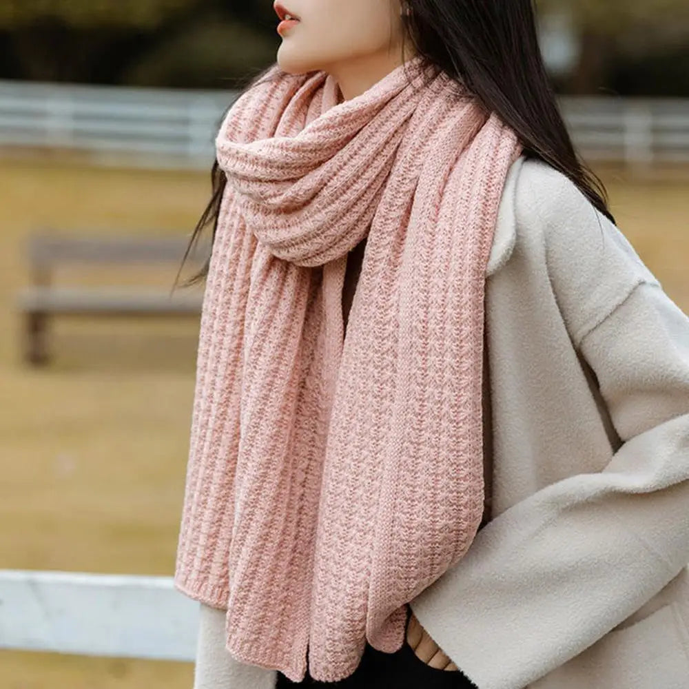 Woolen Knitting Scarf Thick Windproof Thermal Long Shawl Winter Warm For Women