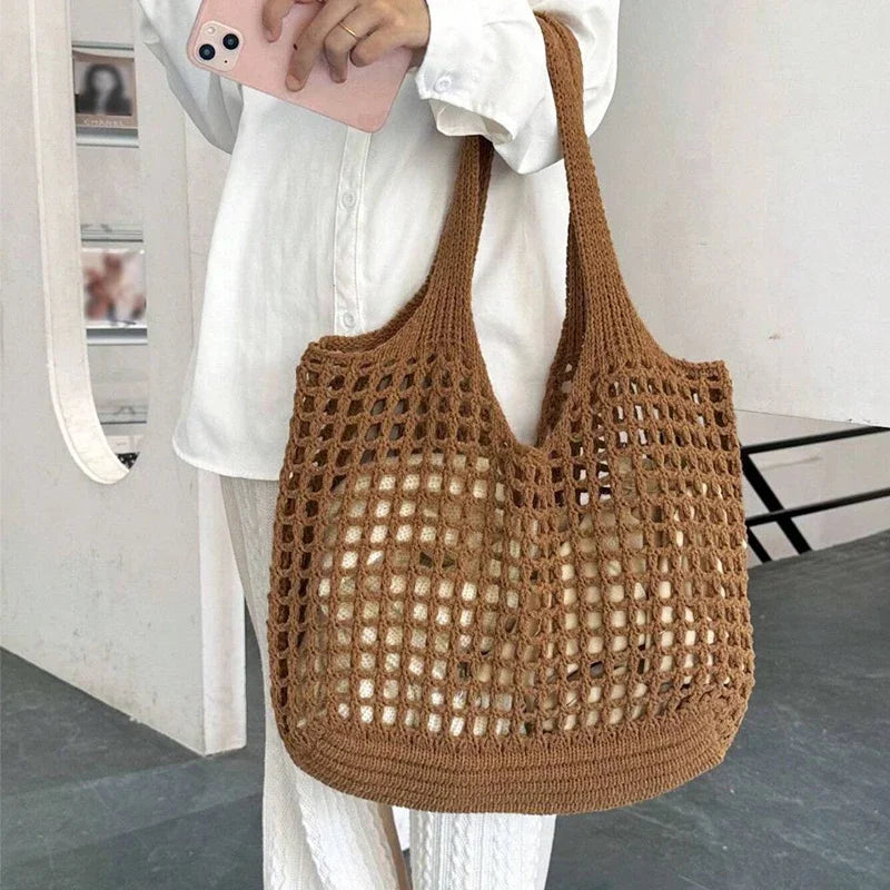 Fashion Crochet Bags For Women Summer Beach Tote Raffia Straw Handbag Boho