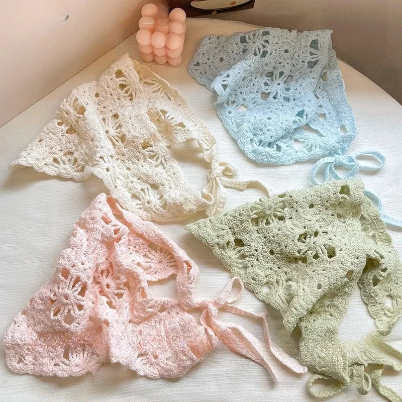 Fashion Knitted Headscarf Hat French Pastoral Triangle Headband Handmade Crochet