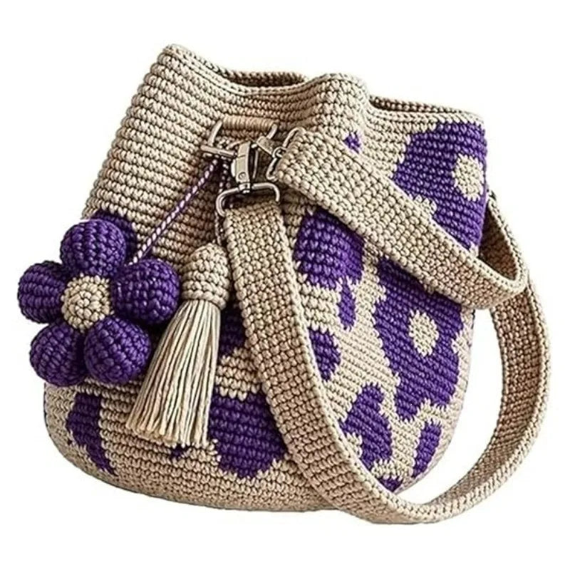 Sac cabas en crochet fait main avec fleurs, sac bandoulière, sac de plage bohème pour femme