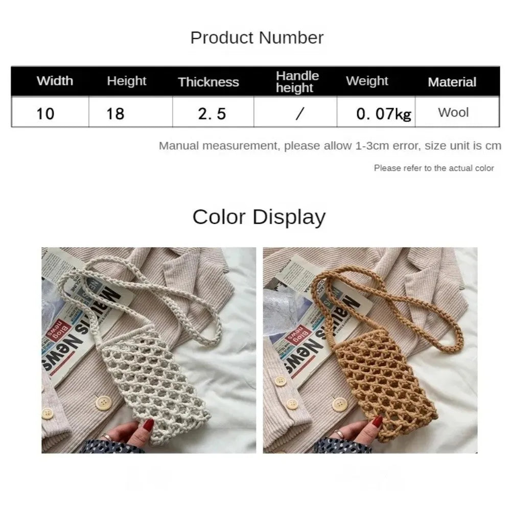 Hollow Out Woven Crochet Crossbody Phone Bag Women Lightweight Shoulder Bag