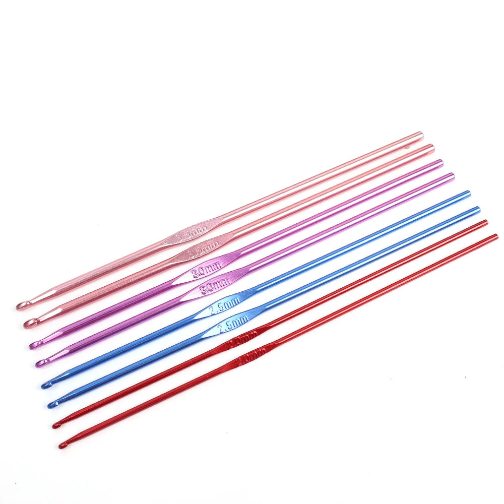 8 Piece Crochet Hook Set Metal Handle Colorful Aluminum Sizes 2mm To 3.5mm