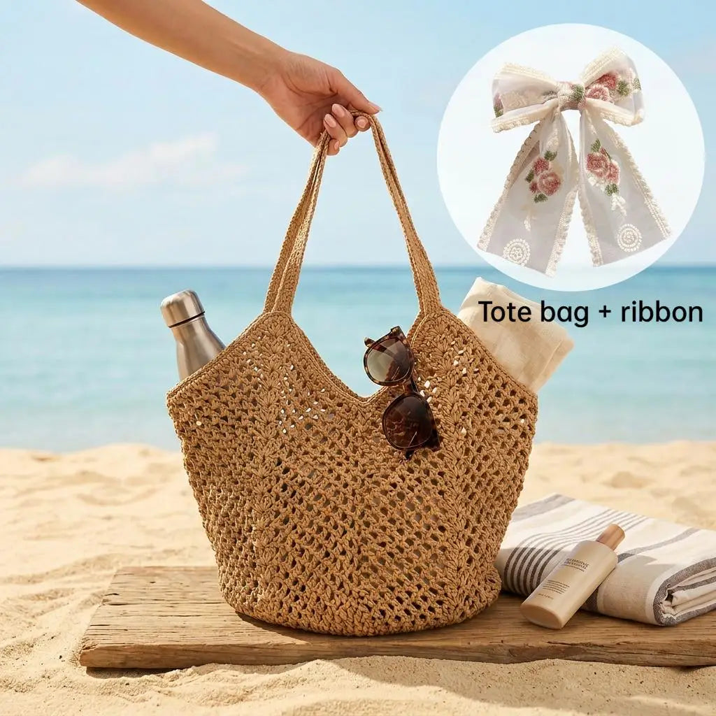 Ensemble de deux sacs fourre-tout en crochet pour femme, grand cabas tissé ajouré