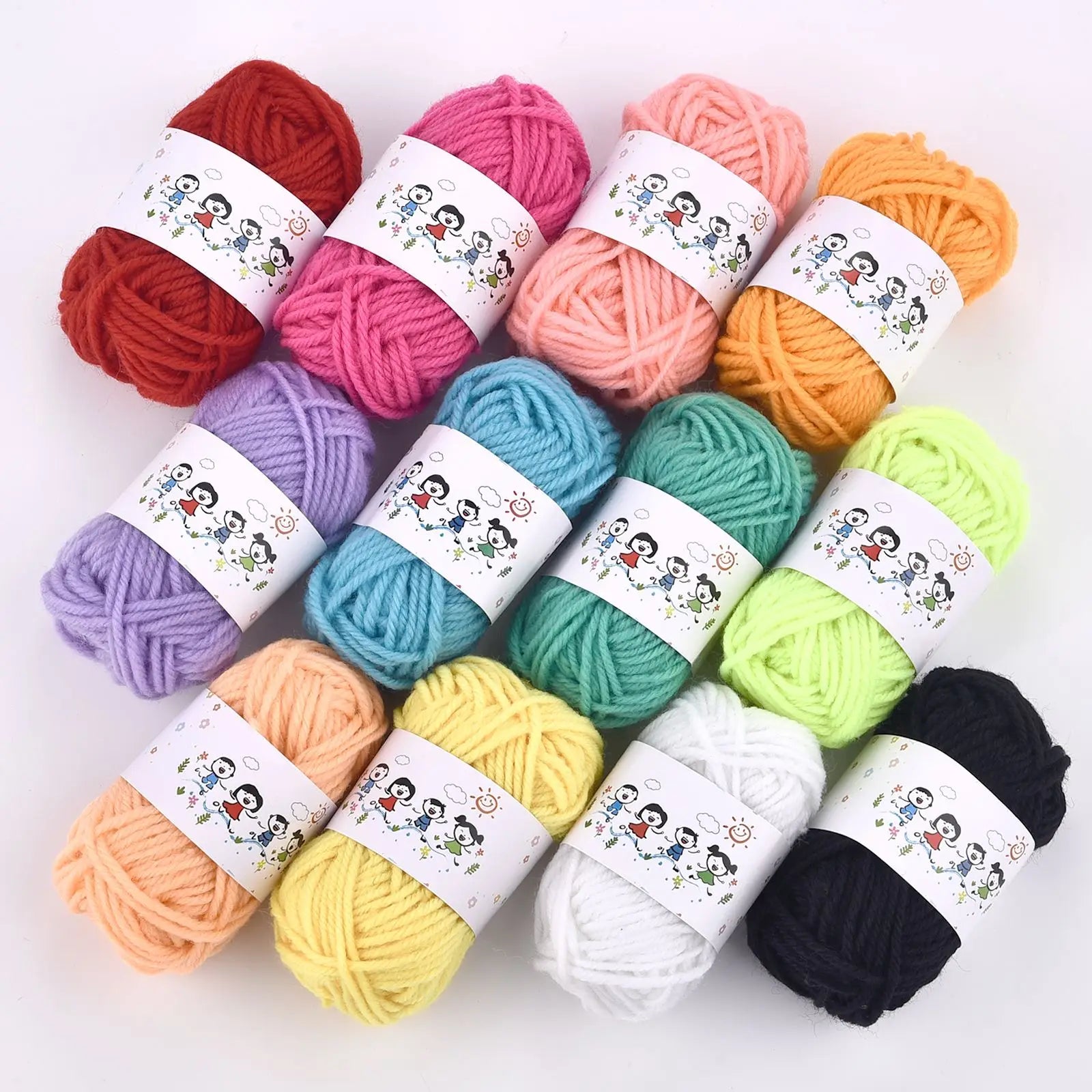 Lot de 12 Pelotes de Fil Acrylique pour Tricot, Crochet et Loisirs Créatifs pour Enfants