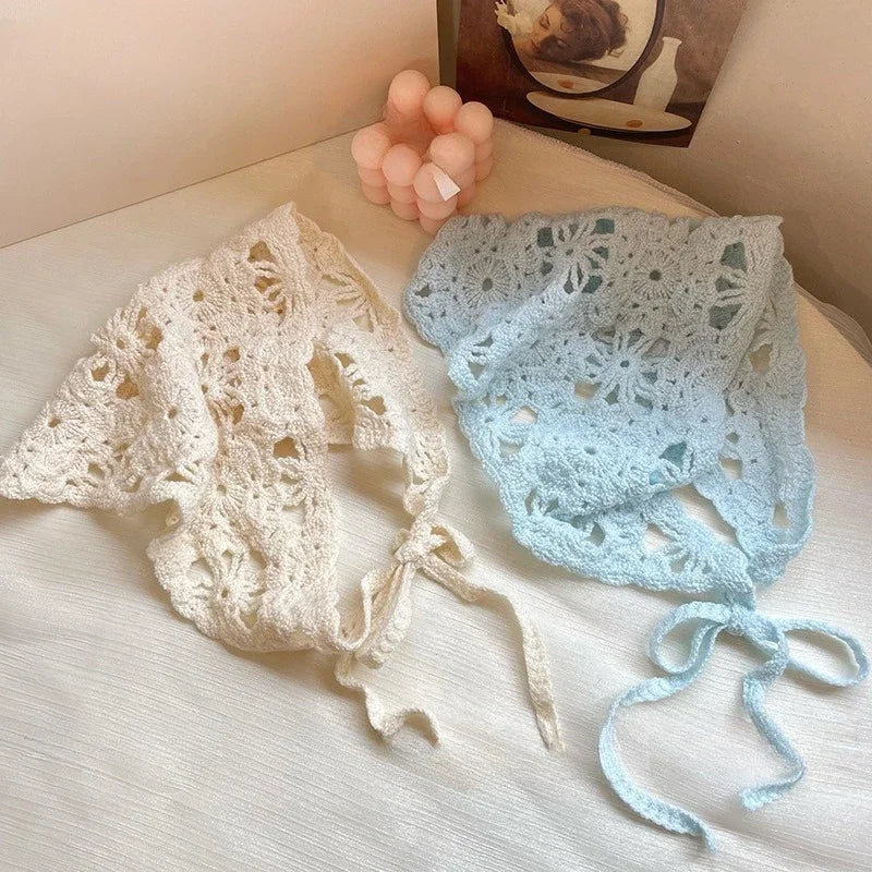 Fashion Knitted Headscarf Hat French Pastoral Triangle Headband Handmade Crochet