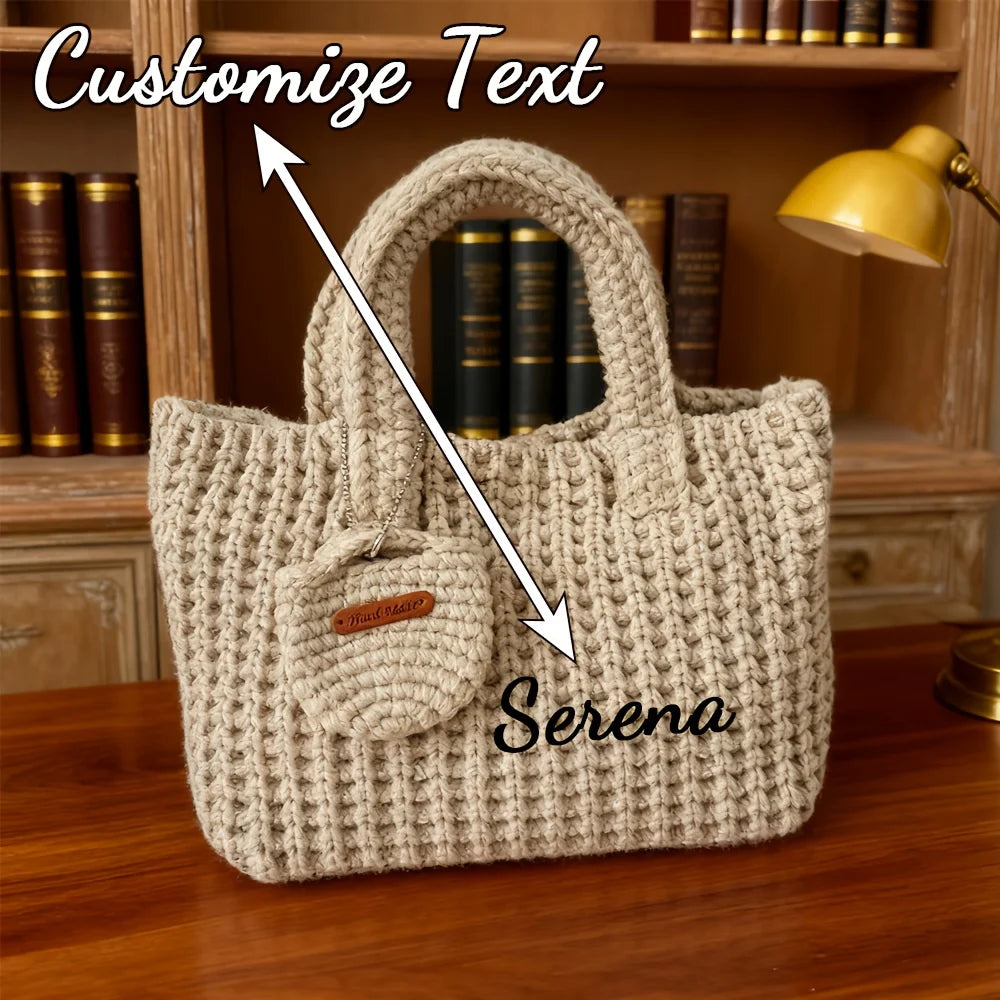 Sac Fourre-tout Tricoté Personnalisable pour Femme, Fait Main, en Crochet, Style Bohème, Épaule, Tressé