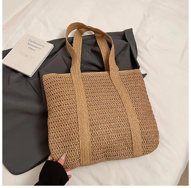 French Style Large Capacity Woven Straw Shoulder Bag For Women Beach Vacation