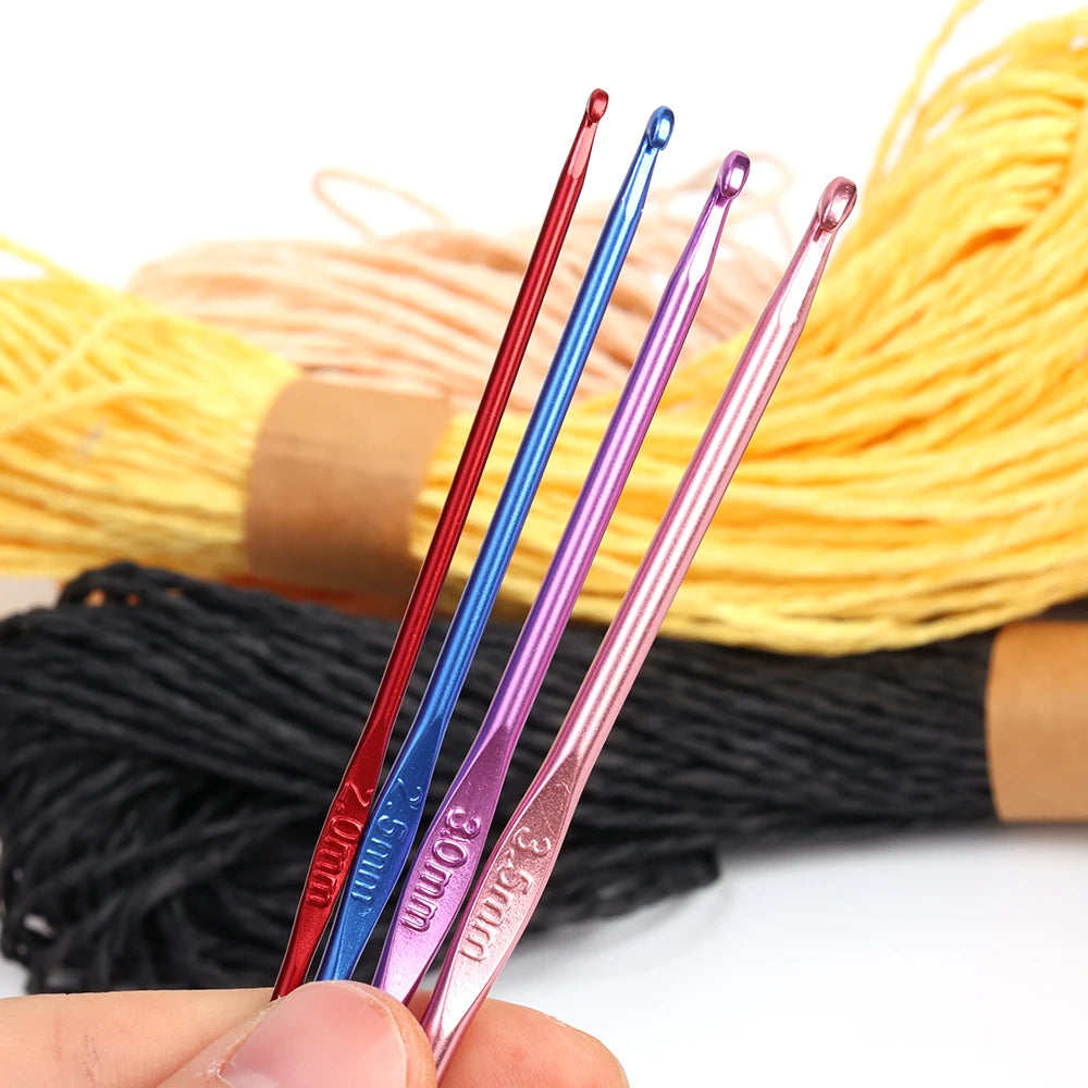 Ensemble de 8 crochets à poignée métallique en aluminium coloré, tailles de 2 mm à 3,5 mm