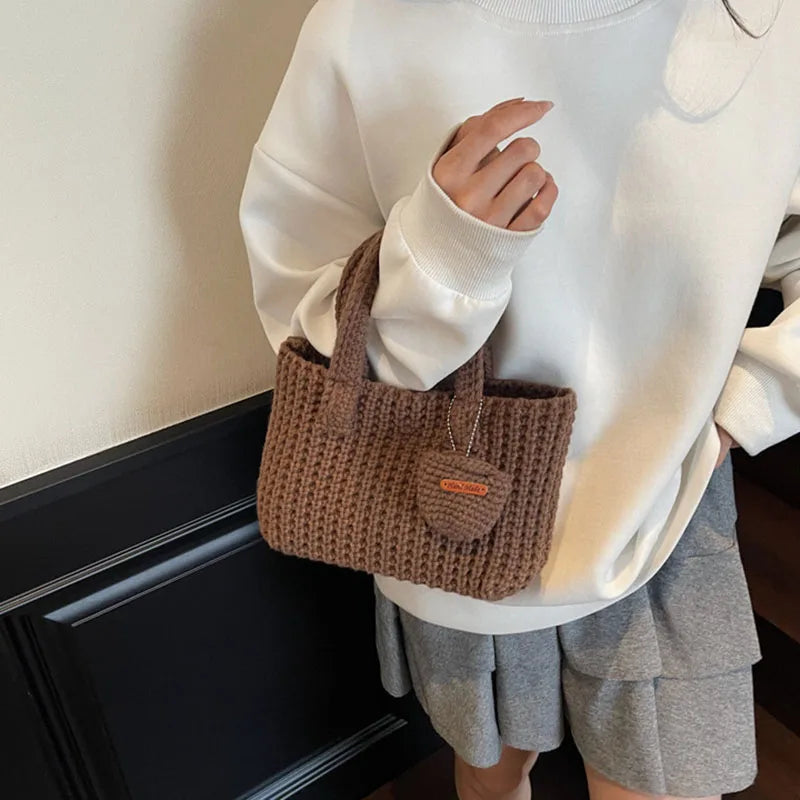 Korean Retro Handmade Crochet Bag New Mini Tote Bag For Women Autumn Winter