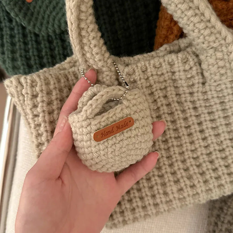 Korean Retro Handmade Crochet Bag New Mini Tote Bag For Women Autumn Winter
