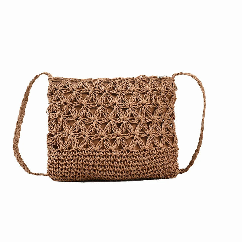 Women Beach Woven Straw Shoulder Messenger Bag Boho Crossbody Macrame Purse