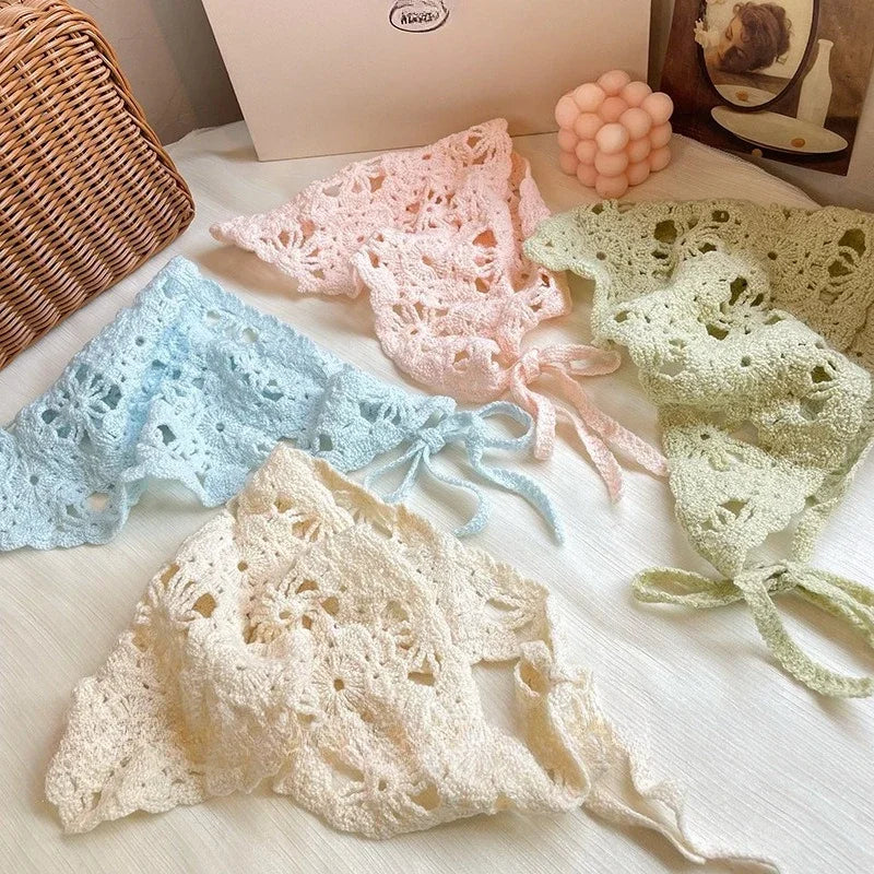 Fashion Knitted Headscarf Hat French Pastoral Triangle Headband Handmade Crochet