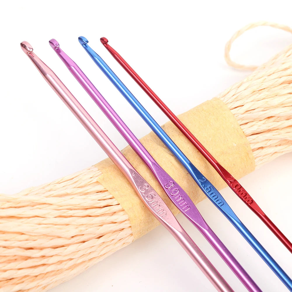 8 Piece Crochet Hook Set Metal Handle Colorful Aluminum Sizes 2mm To 3.5mm