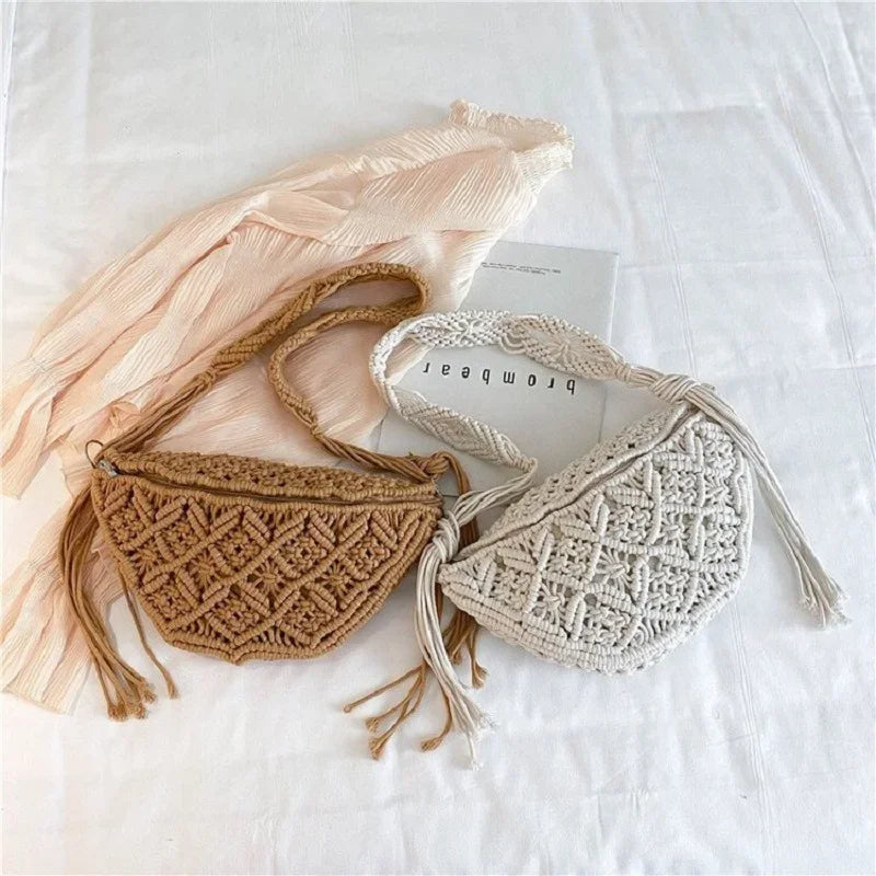 Women Summer Beach Knitted Bag Bohemian Crochet Waist Fanny Pack Shoulder Tote
