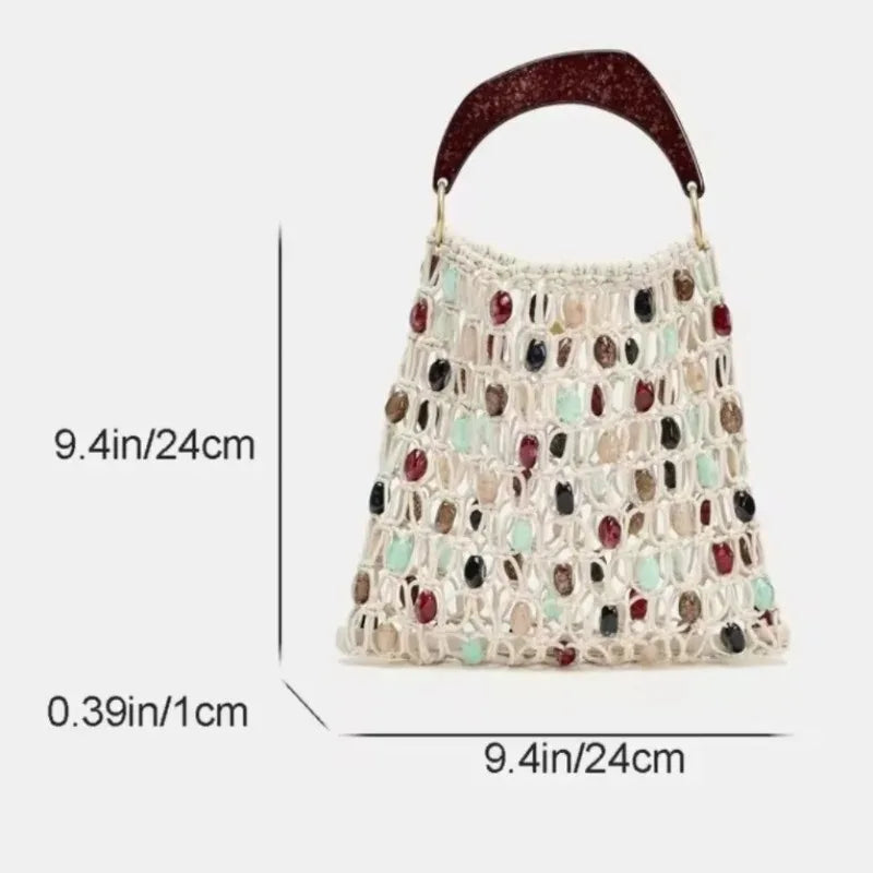 Bohemian Rope Crochet Women Bag Beading Beach Bag Handmade Woven Shoulder Bag