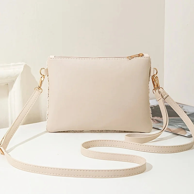 Korean Versatile Crossbody Crochet Bag Straw Woven With Zipper Closure