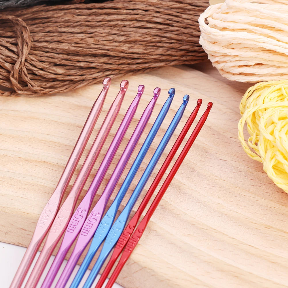 8 Piece Crochet Hook Set Metal Handle Colorful Aluminum Sizes 2mm To 3.5mm