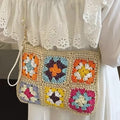 Summer Handmade Crochet Bag Retro Flower Paper Rope Crossbody Shoulder Bag
