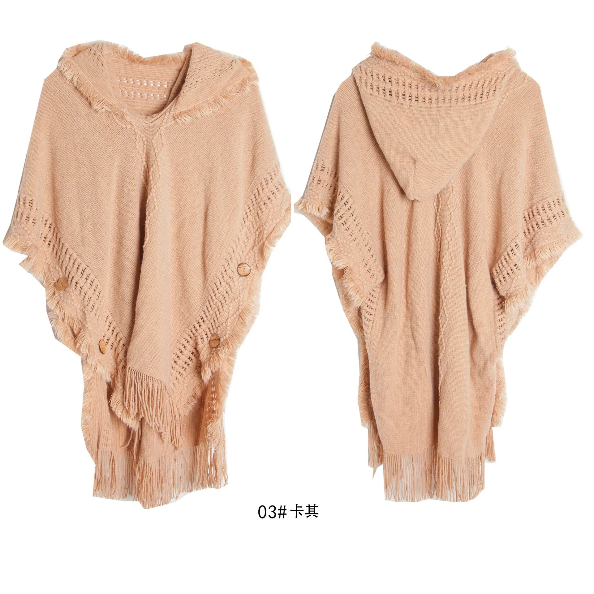 Cape à capuche au crochet, poncho, châle, tricot bohème chic pour femme