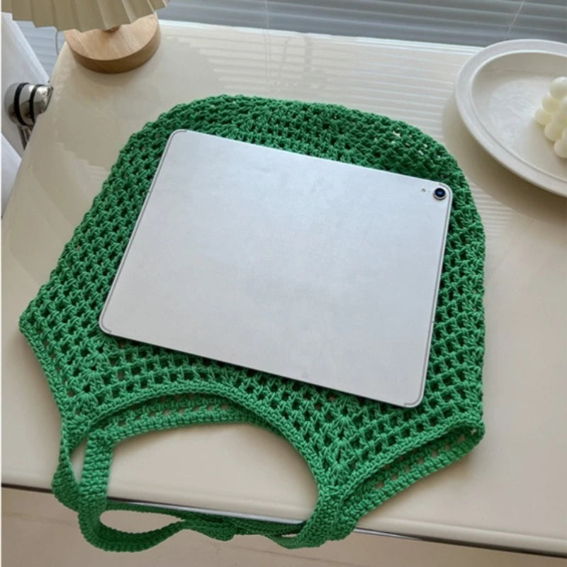 Grand sac fourre-tout à bandoulière en tricot pour l'été, sac de plage en maille pour femme