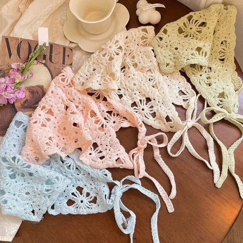 Fashion Knitted Headscarf Hat French Pastoral Triangle Headband Handmade Crochet