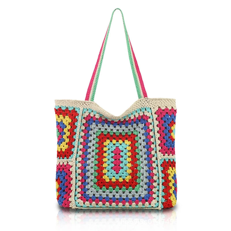 Bohemian Crochet Beach Bag for Women Large Capacity Shoulder Bag Crossbody