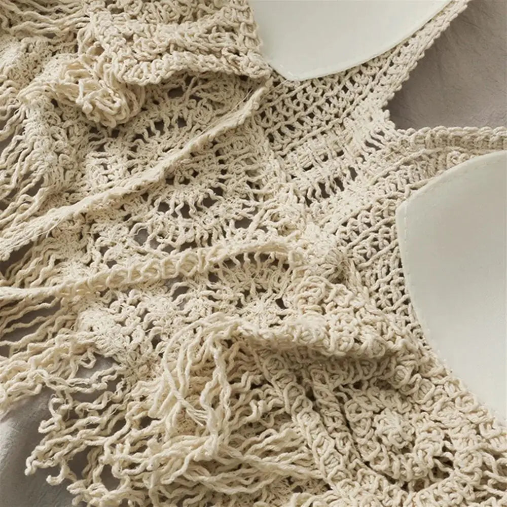 Boho Beach Backless Crochet Knit Camisole Halter Tank Top For Women Crop Tops