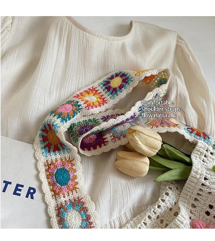Knitted Tote Bag For Women Handmade Crochet Shoulder Beach Bag Capacity Travel
