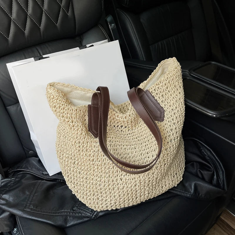 Women Bohemian Straw Shoulder Bag Large Crochet Tote For Beach Summer Woven