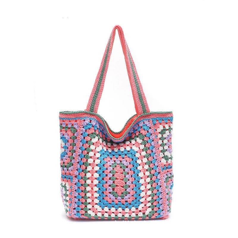 Bohemian Crochet Beach Bag for Women Large Capacity Shoulder Bag Crossbody