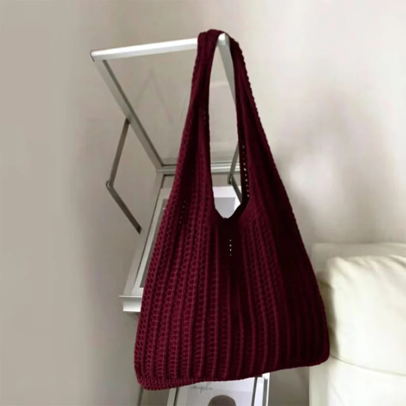 Sac à bandoulière fourre-tout en crochet de couleur unie Yogodlns, sac à main bohème tissé