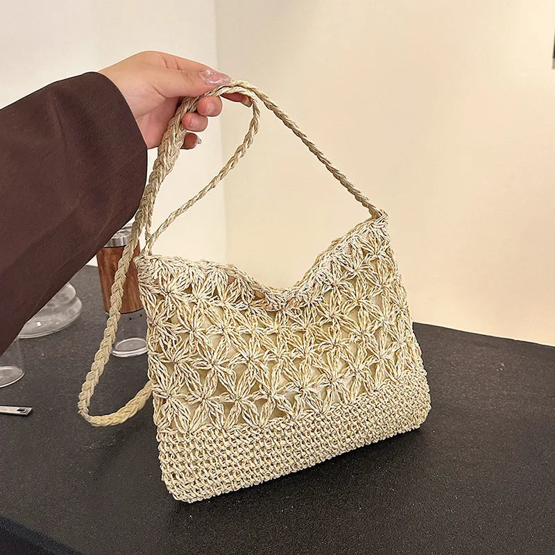 Women Beach Woven Straw Shoulder Messenger Bag Boho Crossbody Macrame Purse