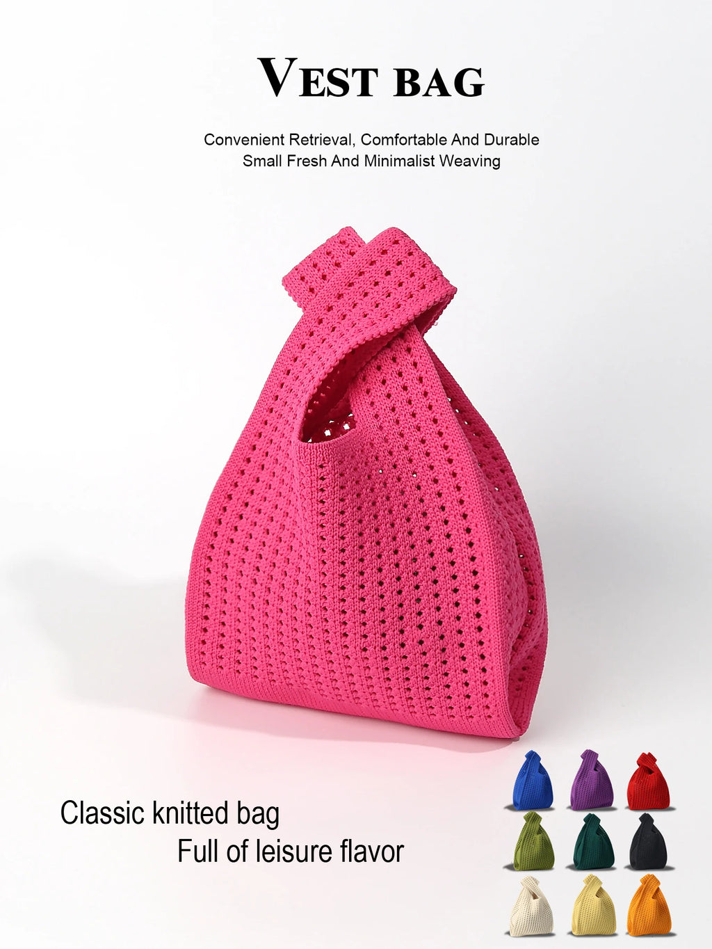 Handmade Knit Handbag Women Mini Shoulder Bag Casual Plaid Stripe Tote