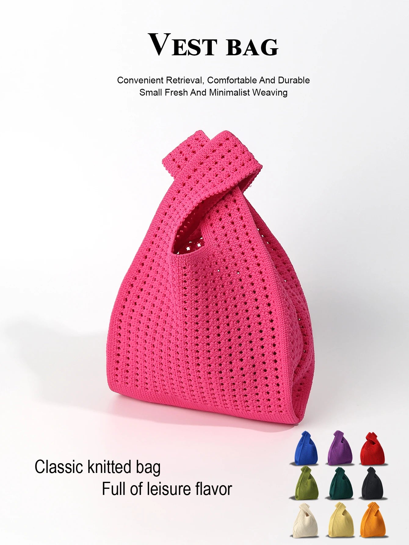 Handmade Knit Handbag Women Mini Shoulder Bag Casual Plaid Stripe Tote