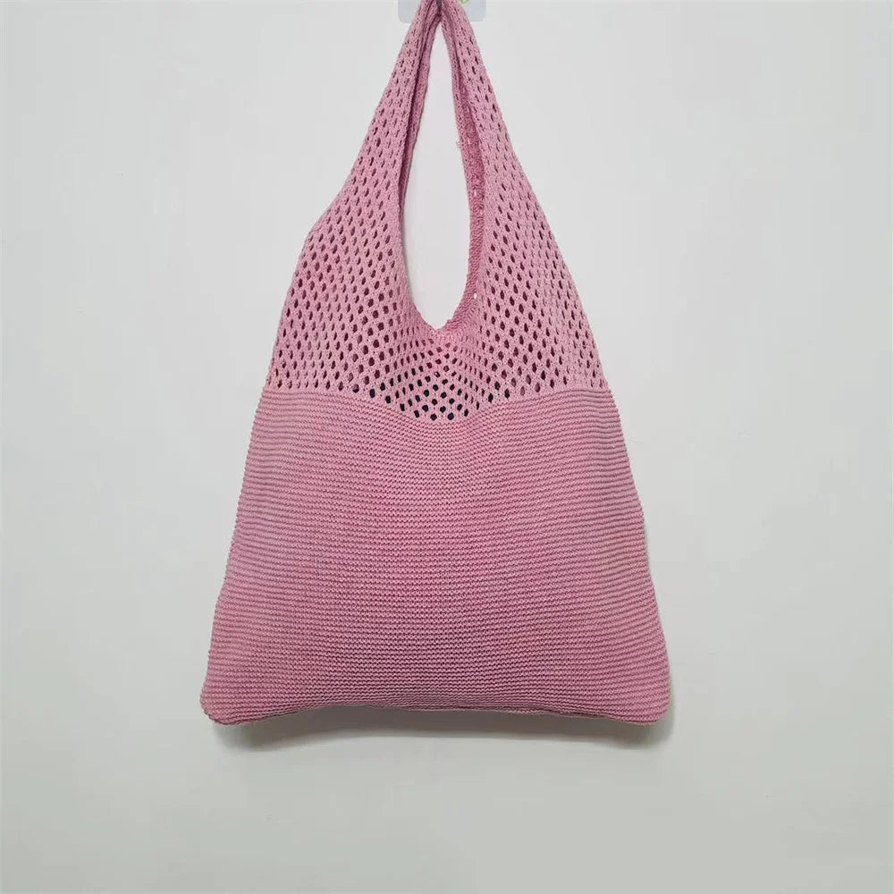 Sac fourre-tout en laine tricoté personnalisé pour femme avec nom brodé, sac de courses