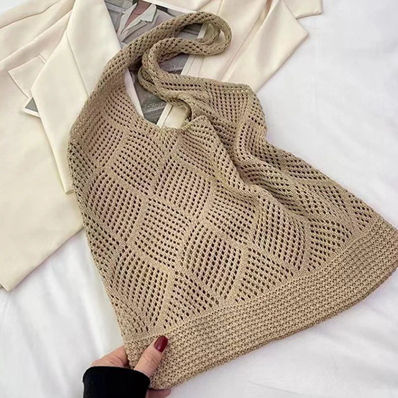 New Fashion Large Capacity Knitted Tote Bag for Women Handheld Shoulder Shopping