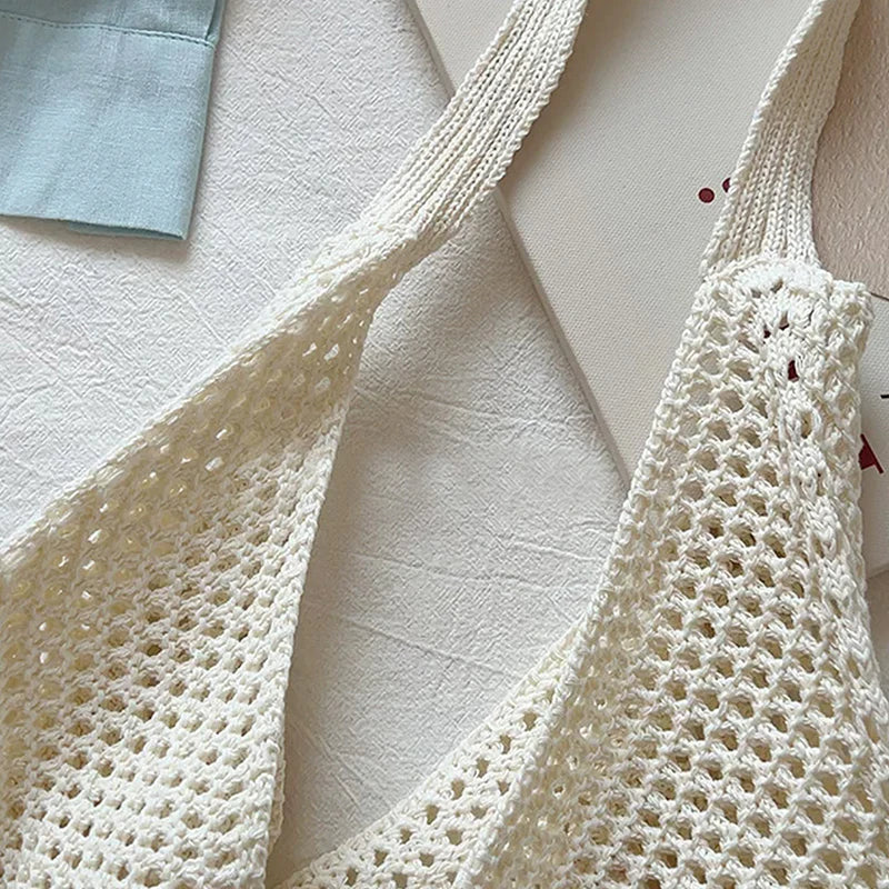 Women Hollow Woven Shoulder Bag Large Capacity Crochet Tote Beach Bag