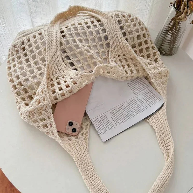 Fashion Crochet Bags For Women Summer Beach Tote Raffia Straw Handbag Boho